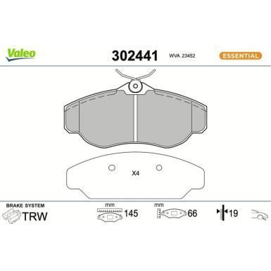 Valeo Bremsbelagsatz, Scheibenbremse ESSENTIAL 302441