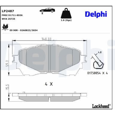Delphi | Bremsbelagsatz, Scheibenbremse | LP2487