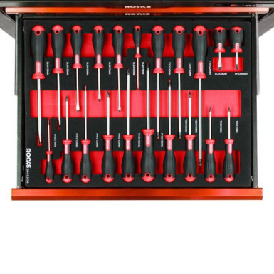 WERKSTATTWAGEN-EINLAGE 3/3 SCHRAUBENDREHER-SET Kreuz-Schlitz-TX; ROOKS 21-TEILIG