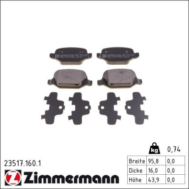Zimmermann Bremsbelagsatz, Scheibenbremse 23517.160.1