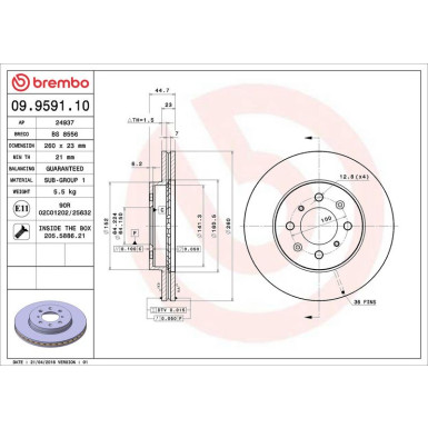 09.9591.10 Bremsscheibe PRIME LINE