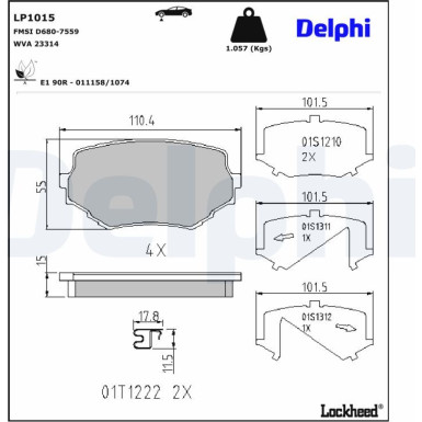Delphi | Bremsbelagsatz, Scheibenbremse | LP1015