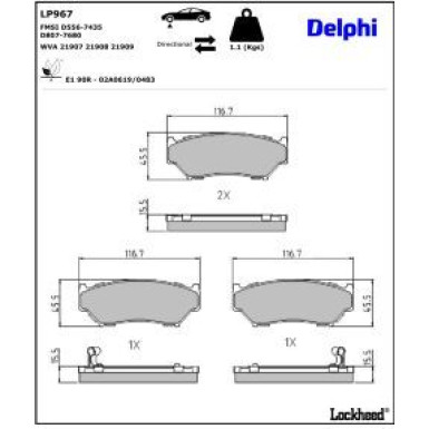 Delphi Bremsbelagsatz, Scheibenbremse LP967