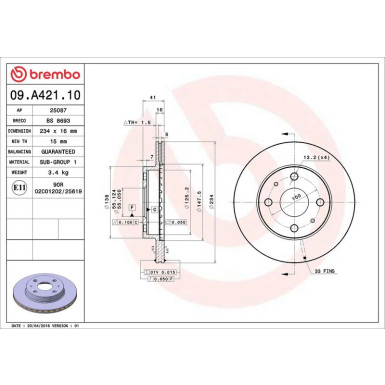 Brembo Bremsscheibe PRIME LINE 09.A421.10
