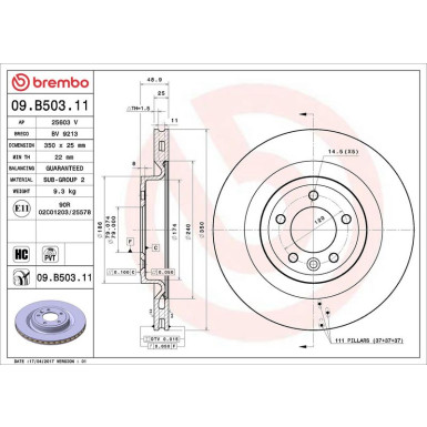 09.B503.11 Bremsscheibe PRIME LINE - UV Coated