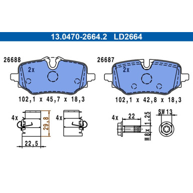 Bremsbelagsatz, Scheibenbremse ATE Ceramic 13.0470-2664.2
