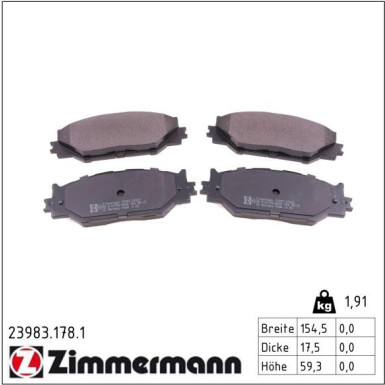 Zimmermann Bremsbelagsatz, Scheibenbremse 23983.178.1