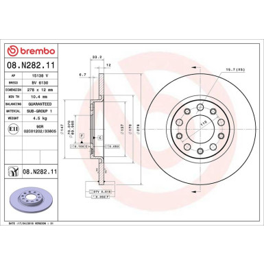Brembo Bremsscheibe PRIME LINE - UV Coated 08.N282.11