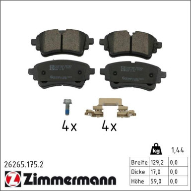 Zimmermann Bremsbelagsatz, Scheibenbremse 26265.175.2