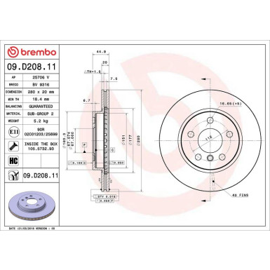 09.D208.11 Bremsscheibe PRIME LINE - UV Coated
