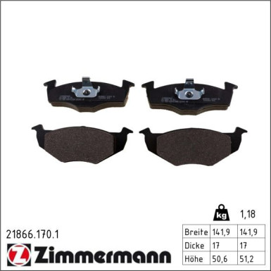 Zimmermann Bremsbelagsatz, Scheibenbremse 21866.170.1 Zimmermann Bremsbelagsatz, Scheibenbremse 21866.170.1