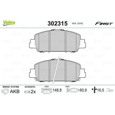 Valeo | Bremsbelagsatz, Scheibenbremse | 302315