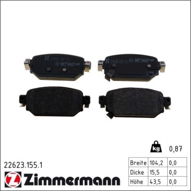 Zimmermann Bremsbelagsatz, Scheibenbremse 22623.155.1