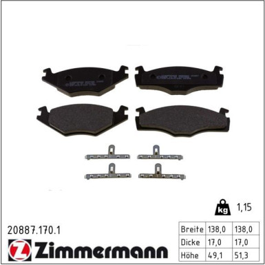 Zimmermann Bremsbelagsatz, Scheibenbremse 20887.170.1