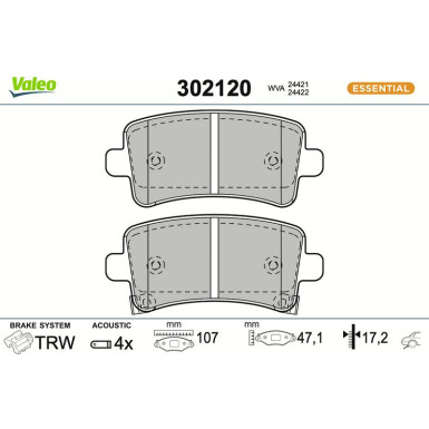 Valeo Bremsbelagsatz, Scheibenbremse ESSENTIAL 302120