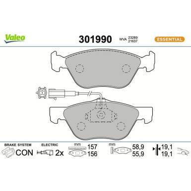 Valeo | Bremsbelagsatz, Scheibenbremse | 301990 Valeo | Bremsbelagsatz, Scheibenbremse | 301990