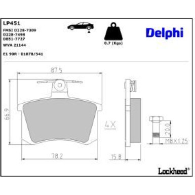 Delphi Bremsbelagsatz, Scheibenbremse LP451