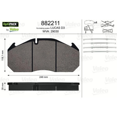Valeo | Bremsbelagsatz, Scheibenbremse | 882211