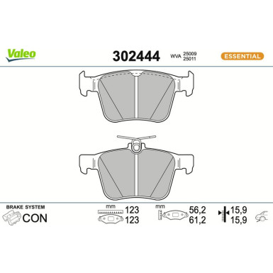Valeo Bremsbelagsatz, Scheibenbremse ESSENTIAL 302444