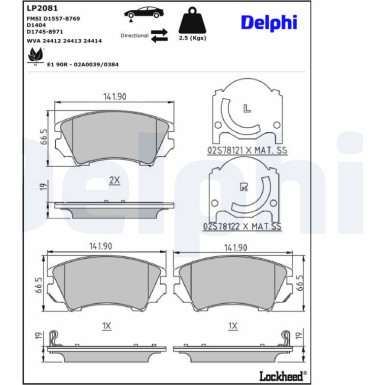 LP2081 Bremsbelagsatz, Scheibenbremse