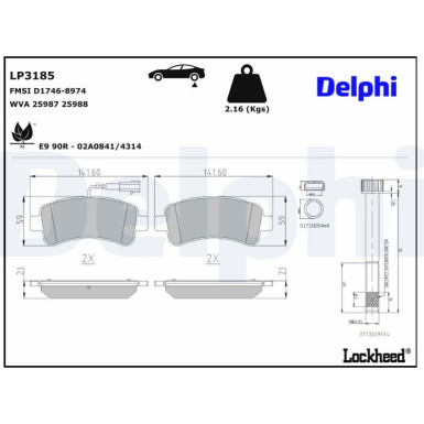Delphi | Bremsbelagsatz, Scheibenbremse | LP3185
