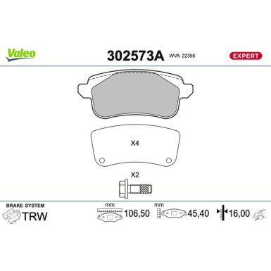 Valeo | Bremsbelagsatz, Scheibenbremse | 302573A