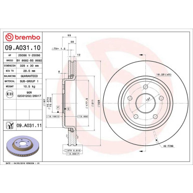 Brembo Bremsscheibe PRIME LINE - UV Coated 09.A031.11