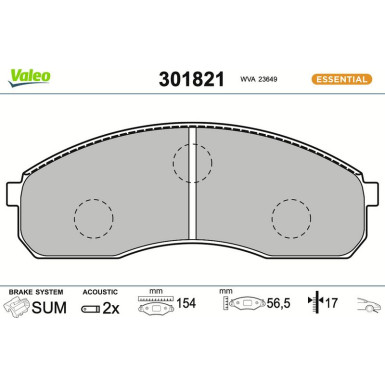 Valeo Bremsbelagsatz, Scheibenbremse ESSENTIAL 301821