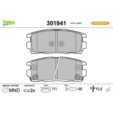 Valeo | Bremsbelagsatz, Scheibenbremse | 301941