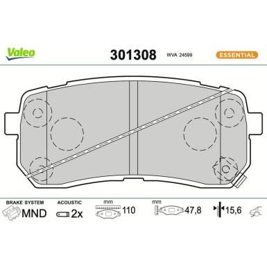 Valeo | Bremsbelagsatz, Scheibenbremse | 301308