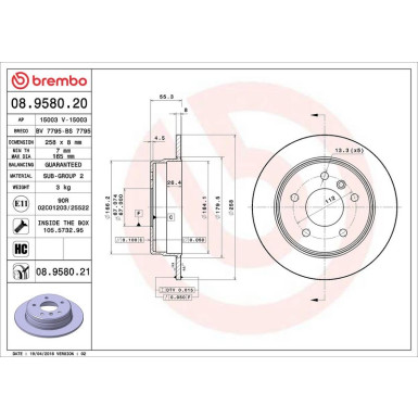 Brembo Bremsscheibe PRIME LINE - UV Coated 08.9580.21