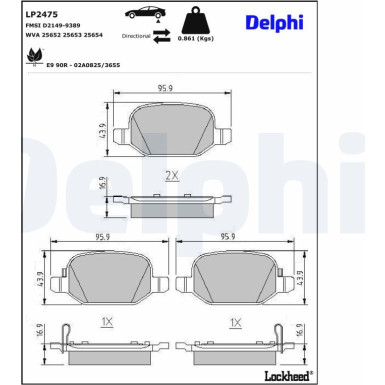 Delphi | Bremsbelagsatz, Scheibenbremse | LP2475 Delphi | Bremsbelagsatz, Scheibenbremse | LP2475