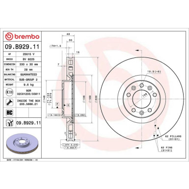 09.B929.11 Bremsscheibe PRIME LINE - UV Coated