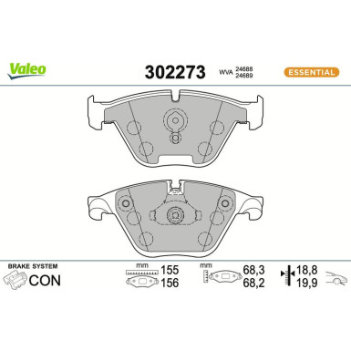 Valeo | Bremsbelagsatz, Scheibenbremse | 302273
