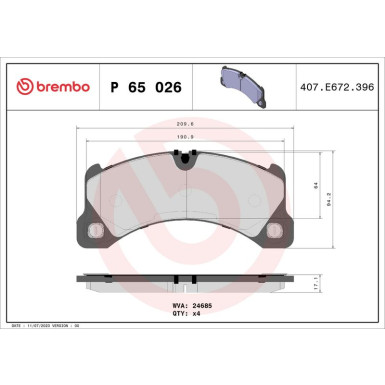 Brembo Bremsbelagsatz, Scheibenbremse PRIME LINE P 65 026