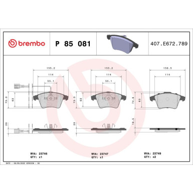 Brembo Bremsbelagsatz, Scheibenbremse PRIME LINE P 85 081 Brembo Bremsbelagsatz, Scheibenbremse PRIME LINE P 85 081
