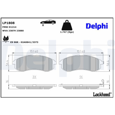 Delphi | Bremsbelagsatz, Scheibenbremse | LP1808