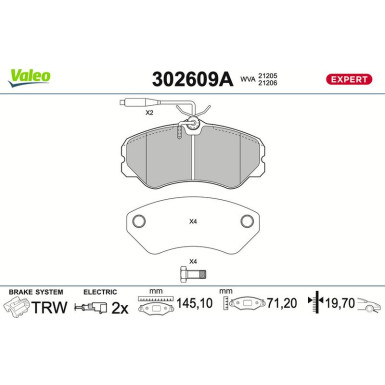 Valeo | Bremsbelagsatz, Scheibenbremse | 302609A