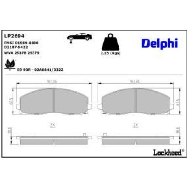 Delphi Bremsbelagsatz, Scheibenbremse LP2694 Delphi Bremsbelagsatz, Scheibenbremse LP2694