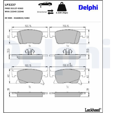 Delphi | Bremsbelagsatz, Scheibenbremse | LP3237