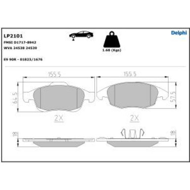 Delphi Bremsbelagsatz, Scheibenbremse LP2101