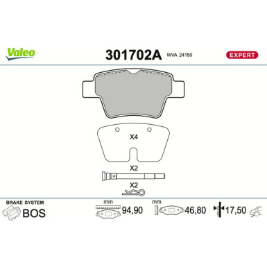 Valeo Bremsbelagsatz, Scheibenbremse EXPERT 301702A