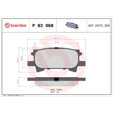 Brembo Bremsbelagsatz, Scheibenbremse PRIME LINE P 83 068