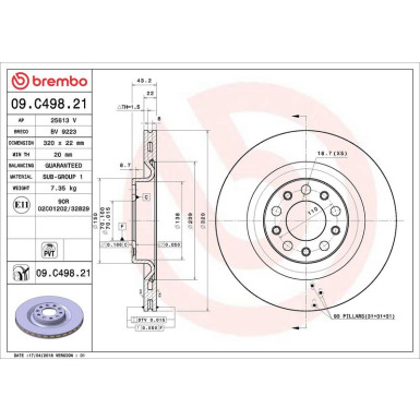 09.C498.21 Bremsscheibe PRIME LINE - UV Coated