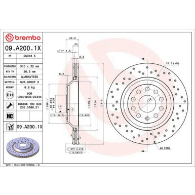 09.A200.1X Bremsscheibe XTRA LINE - Xtra