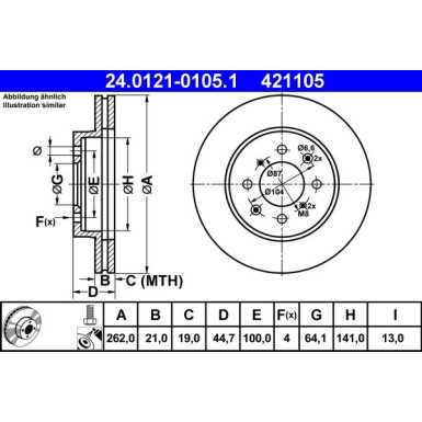 ATE | Bremsensatz, Scheibenbremse | 24.0121-0105.1+13.0460-2803.2