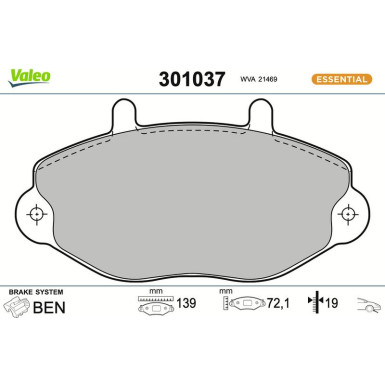 Valeo Bremsbelagsatz, Scheibenbremse ESSENTIAL 301037