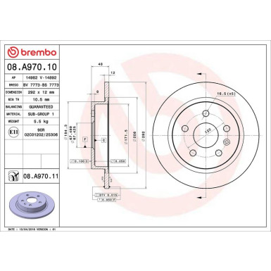 Brembo 2 x BREMBO Bremsscheibe PRIME LINE - UV Coated 08.A970.11