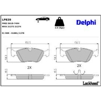 Delphi Bremsbelagsatz, Scheibenbremse LP839