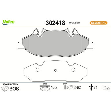 Valeo Bremsbelagsatz, Scheibenbremse ESSENTIAL 302418